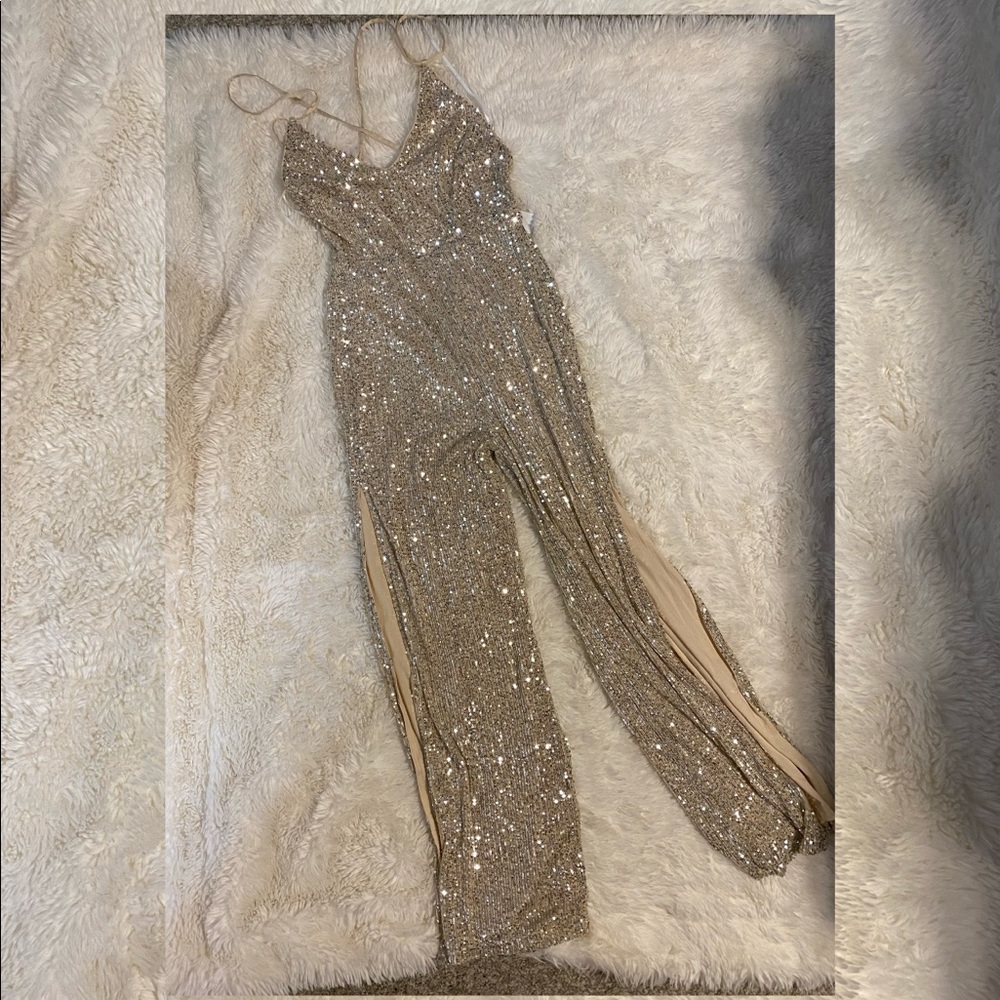 Aakaa (Baltic Born) Cream Sequined Jumpsuit sz XS